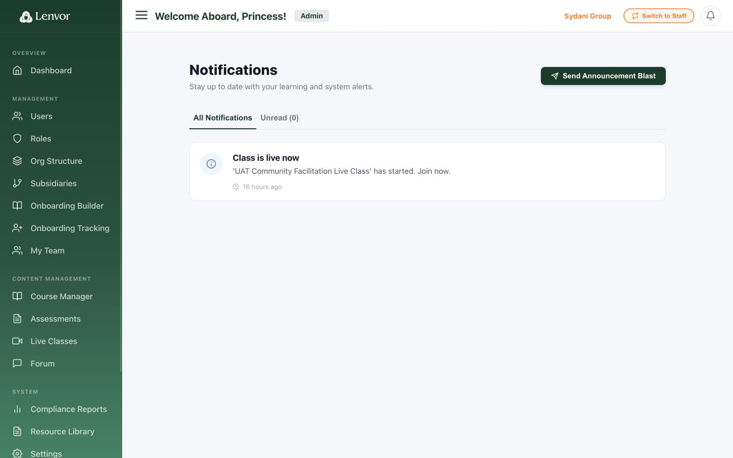 Administrator notification centre