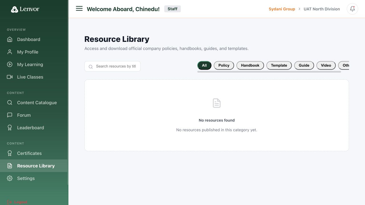 Staff web Resource Library with categories